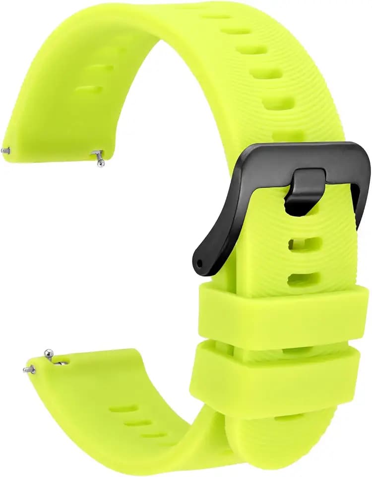 WOCCI 20mm Arched Stripes Silicone Watch Band for Men, Quick Release Strap, Black Buckle (Lime Green)