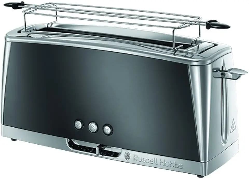Russell Hobbs Toaster [Langschlitz für 2 Scheiben / 1 breite Brotscheibe] Luna Edelstahl Grau (extra breiter Toastschlitz, inkl. Brötchenaufsatz, 6 Bräunungsstufen + Auftau-& Aufwärmfunktion) 23251-56