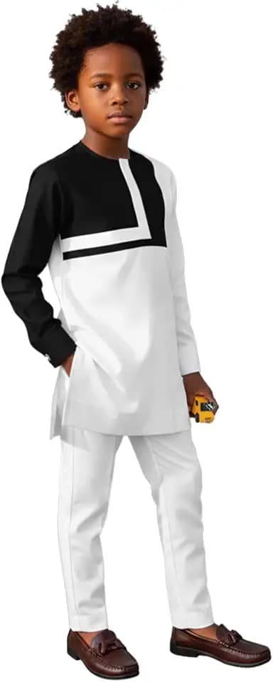 African Suits for Boys 2 Piece Long Sleeve Dashiki Kids Outfits