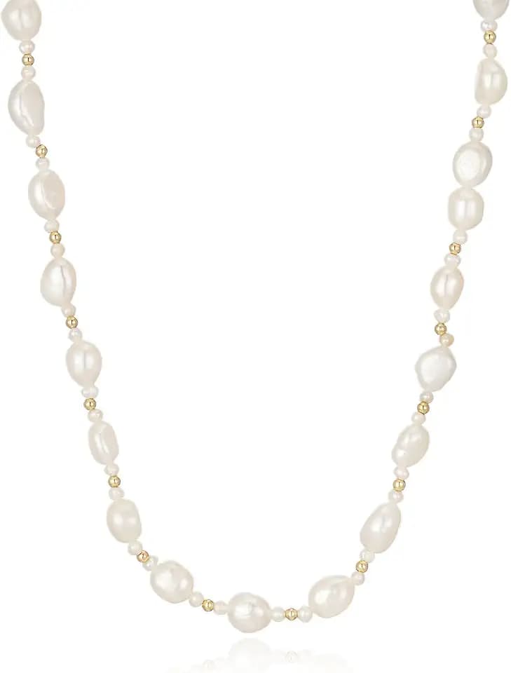 JaruJaru Freshwater Baroque Pearl Necklace，18K Gold Dainty Choker Necklace for Women Girls Plated 6-7mm Baroque Freshwater Pearls with 2-3mm Round Accents,Jewelry for Gift