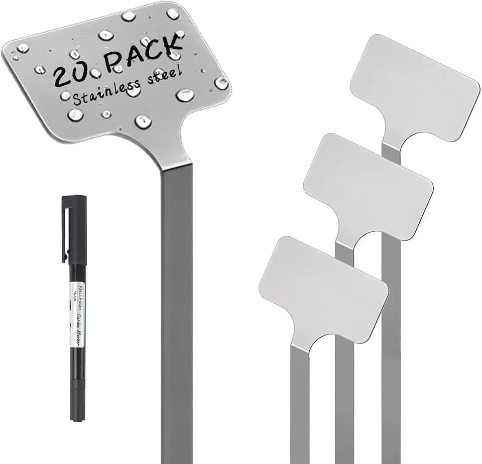 Stainless Steel Plant Labels, Metal Waterproof Plant Markers,Height 12.75 in, Label Area 2.5 in*1.25 in resuable Nursery Tags for Vegetables herb Flower Seed Green House- 20-Pack