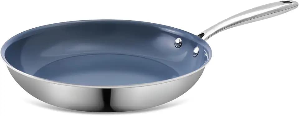 20cm Edelstahl Pfanne mit Keramik Antihaftbeschichtung – Für Induktion, Gas & Elektro, Spülmaschinenfest, Leicht zu reinigen, Ideal für Alltagskochen