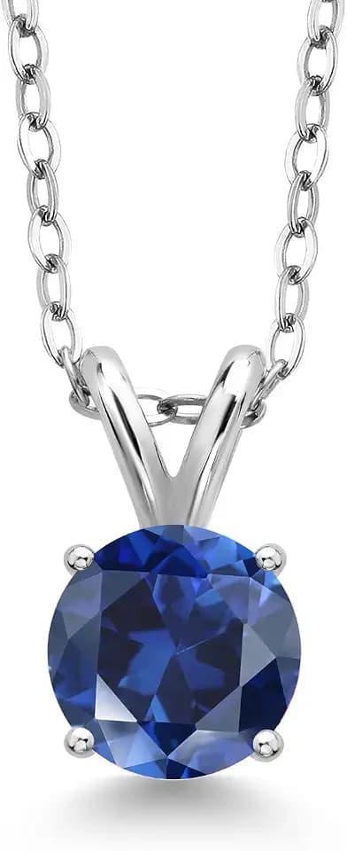 Gem Stone King 7MM Round Gemstone Birthstone Solitaire Pendant Necklace For Women | 925 Sterling Silver | With 18 Inches Silver Chain | Fine Jewelry Gift for Her Mom Women Wife
