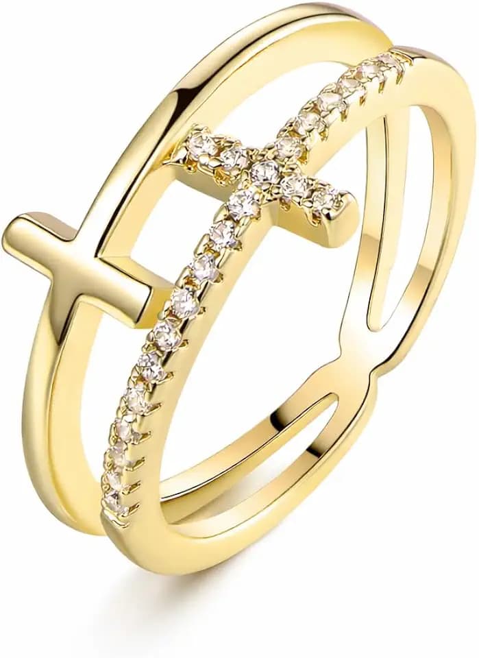 Barzel 18k Gold Plated Cubic Zirconia Double Cross Ring