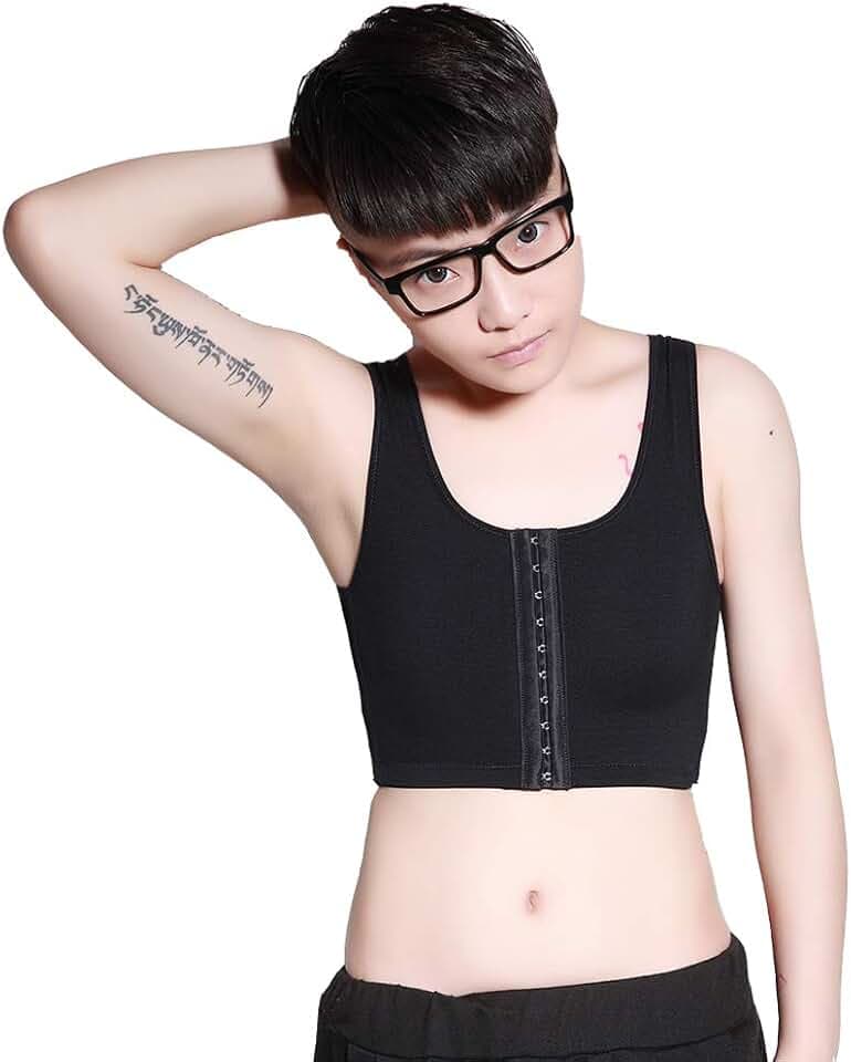 BaronHong Middle Zip Up elastische Brust Binder Korsett kurz Tank Top für Tomboy Trans Lesben