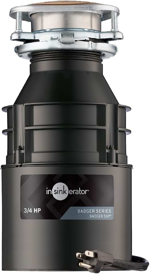InSinkErator Badger 5XP Garbage Disposal with Power Cord, Badger Series 3/4 HP Continuous Feed Food Waste Disposer