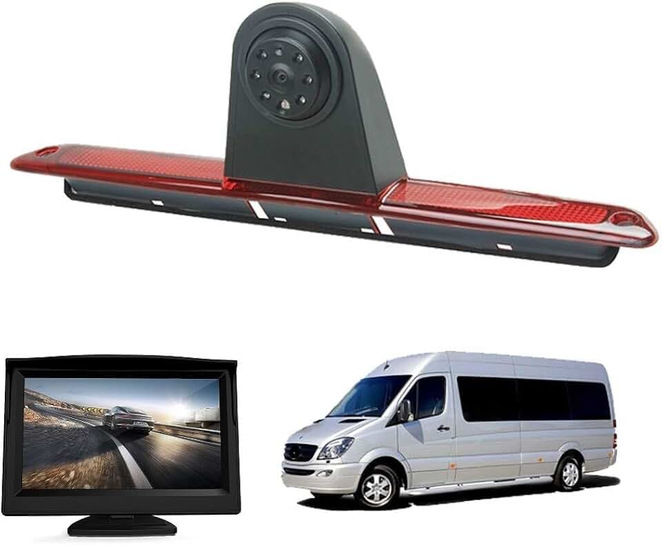 CoolinDT Dritte Dachmontage-Bremsleuchte, Bremsleuchte, Rückfahrkamera mit 4,3-Zoll-Monitor zur Armaturenbrettmontage für Van, Mercedes Sprinter 1500 2500 W906/VW Crafter Transporter