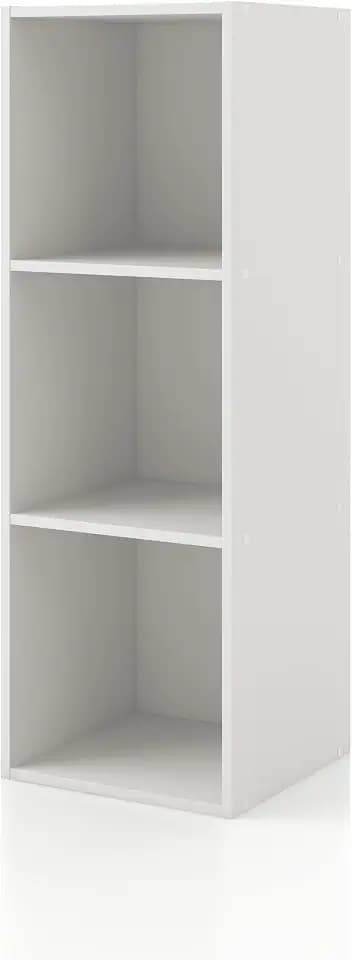 Homes: Inside + Out Apexa 3-Cube Storage Organizer Shelves, Stackable Wood Bookcase Fits Cubby Bins for Organization, Dorm Teen Room Decor & Home Office, White