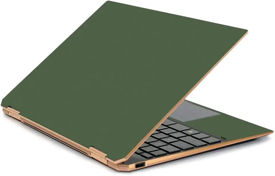 MightySkins Skin Compatible with HP Spectre x360 13.3" Gem-Cut (2019) - Solid Olive | Protective, Durable, and Unique Vinyl Decal wrap Cover | Easy to Apply| Made in The USA