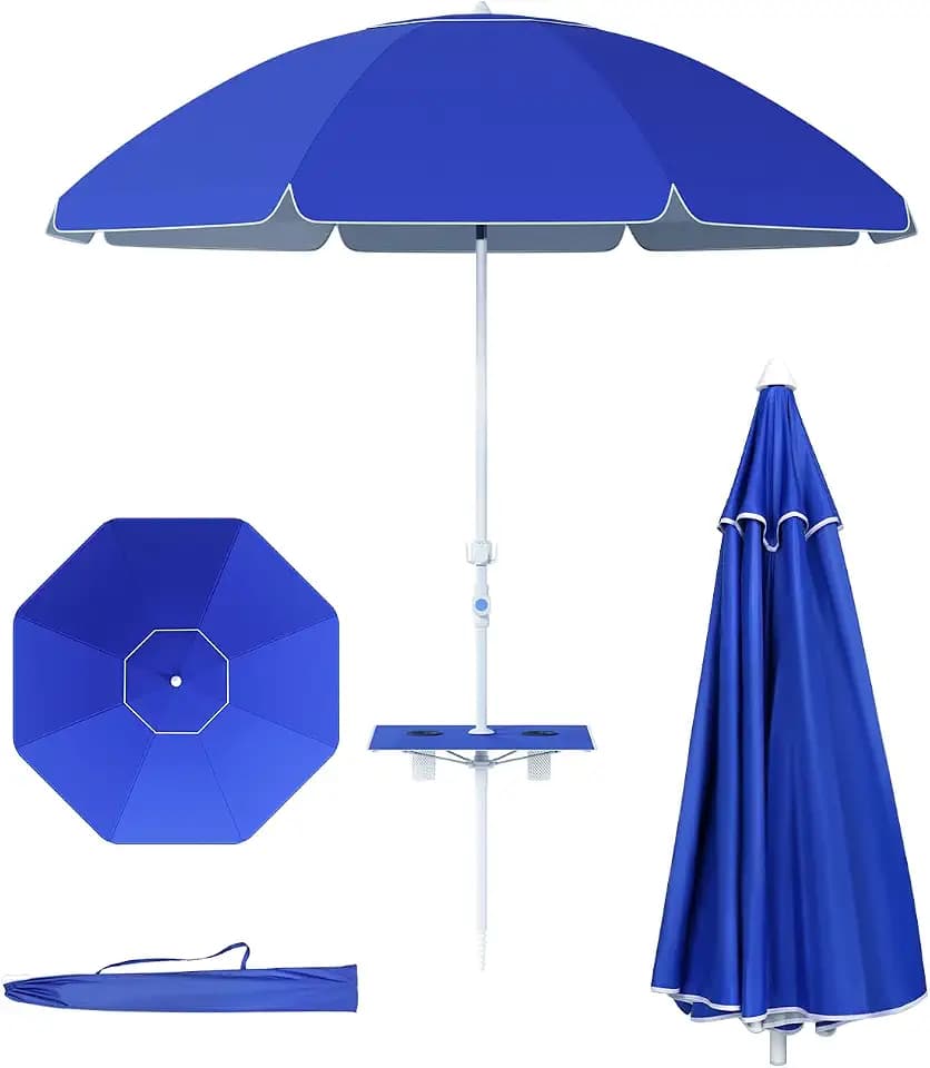 paramondo 7ft Beach Umbrella with Sand Anchor, Solid Blue