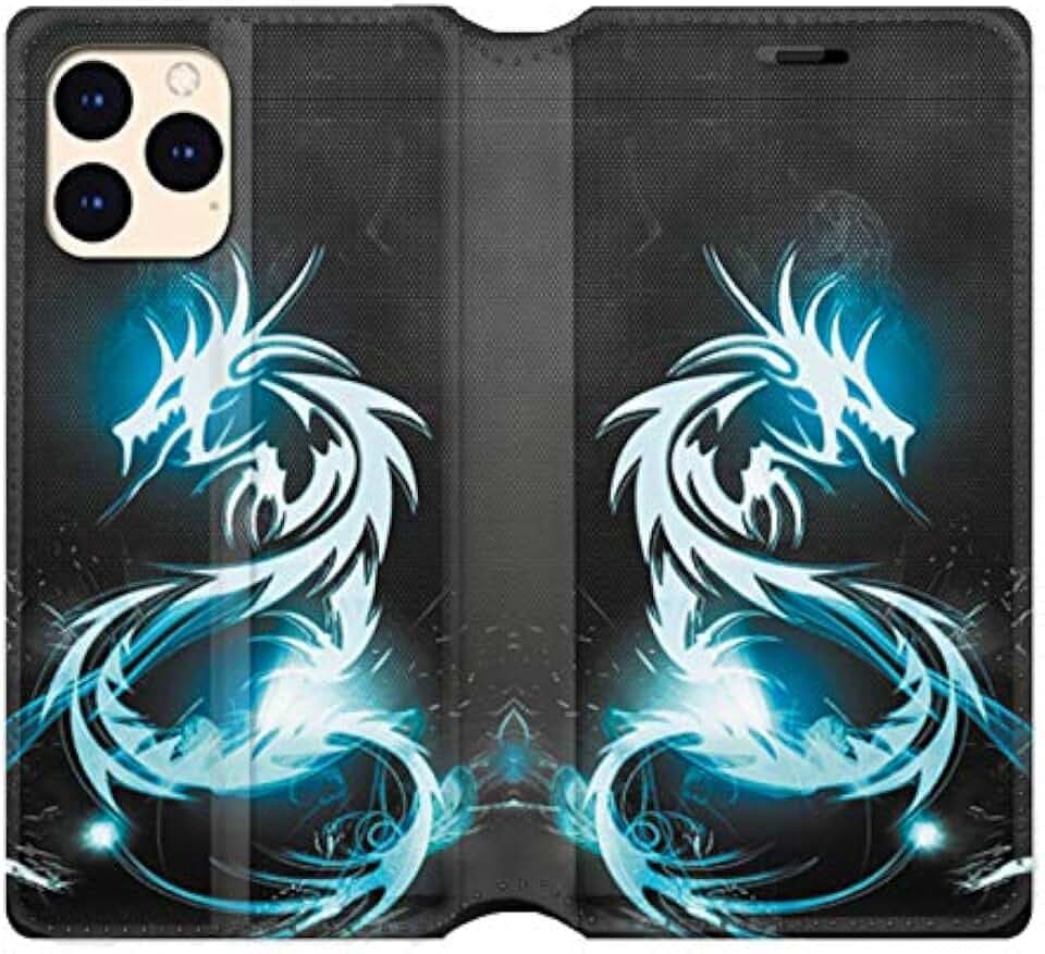 Schutzhülle aus Leder für iPhone 12 Mini Drache Blau