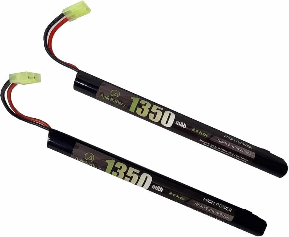 AplicBattery 2Pack 8.4v 1350mAh NIMH Airsoft Battery with mini Tamiya, 2/3A 6S Stick Butterfly Nunchuck Compatible with Airsoft Rifle AEG Guns