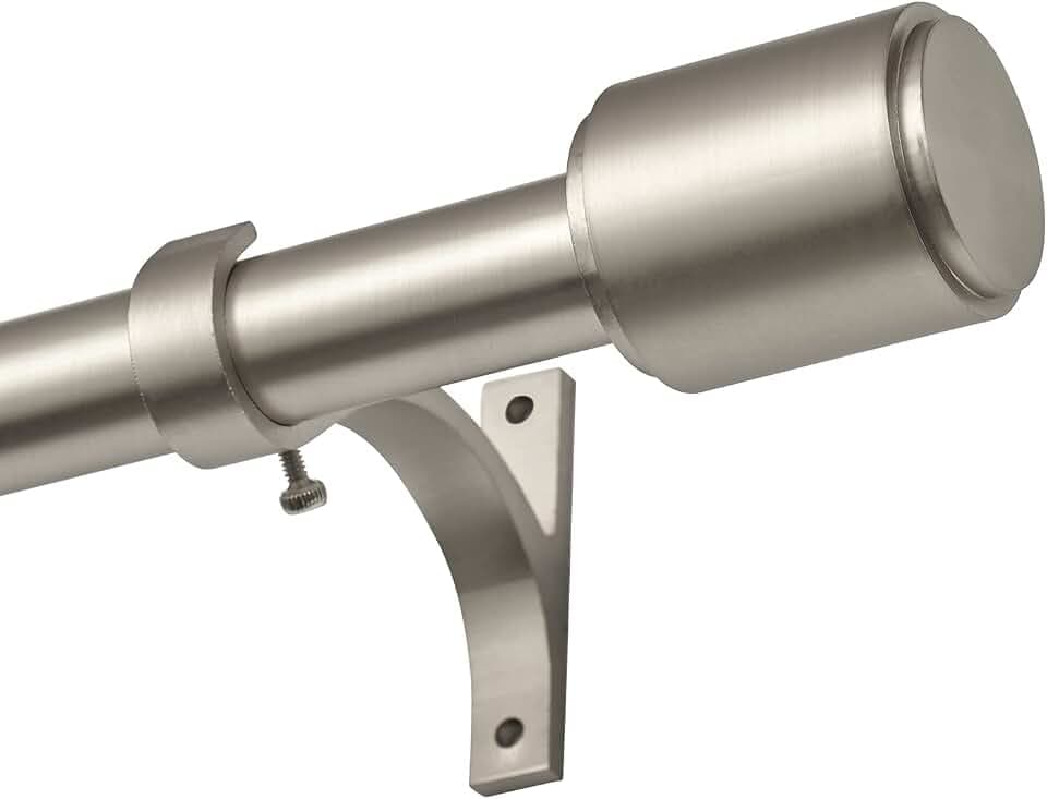 Kemmie 1" Window Treatment Curtain Rod with Cylindrical Cap Finials, Single Drapery Rod Adjustable Length 72-144", Matted Nickel
