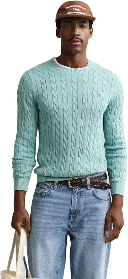 GANT Herren Cotton Cable C-Neck Pullover, Muted Turquoise, Medium
