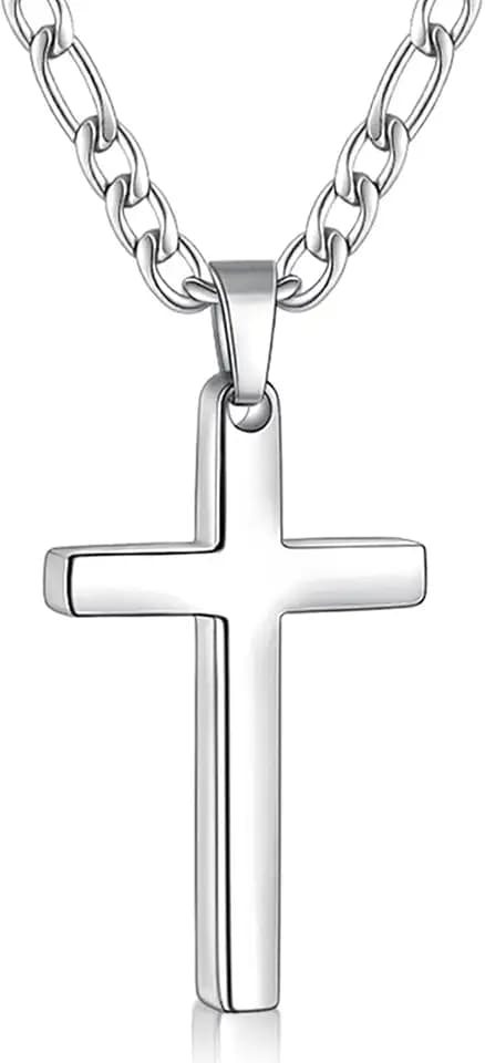 Fiusem Cross Necklace for Men, 3.5mm Figaro Chain with Pendant