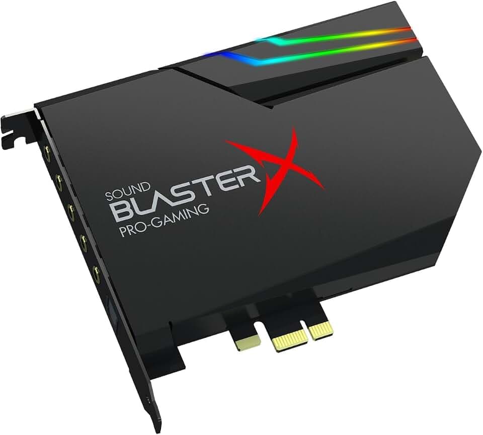 CREATIVE Sound BlasterX AE-5 Plus SABRE32 Hochauflösende PCI-e-Gaming-Soundkarte und DAC mit 32-Bit / 384 kHz, Dolby Digital und DTS mit bis zu 122 dB Rauschabstand, RGB-Aurora-Beleuchtungssystem