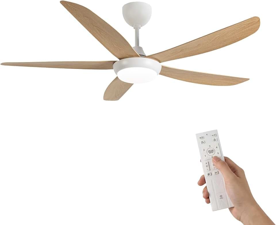 Woox Deckenventilator mit Licht, 137 cm, moderner Ventilator in Holzfarbe, dimmbare LED, 3000 K - 6000 K, mit Fernbedienung, wendbar, 6 Geschwindigkeitsstufen, leise für Schlafzimmer und Wohnzimmer