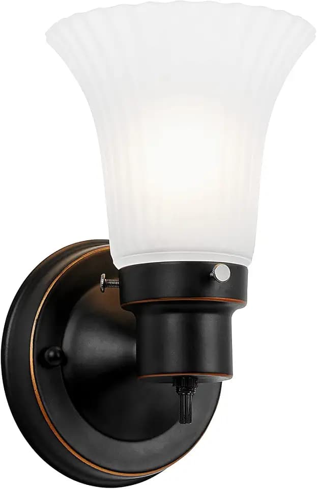 Design House Village Traditional 1-Light Indoor Dimmable Wall Sconce, Frosted Flute Glass, Twist On/Off Switch, Bathroom Bedroom Hallway, Oil-Rubbed Bronze, 8.25 in H x 5.1 in W, Uses 60W Bulb, 505115