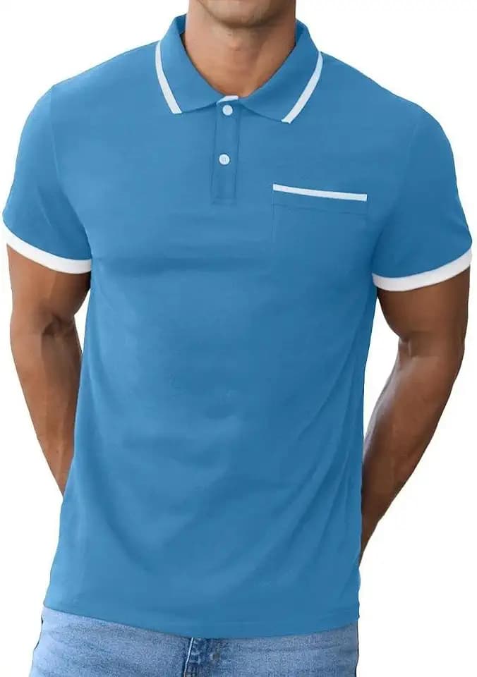QIXING Herren Polohemd Baumwolle Kurzarm - Golf Business Casual T-Shirt mit Brusttasche, Atmungsaktiv für Freizeit & Sport Sommer 2025