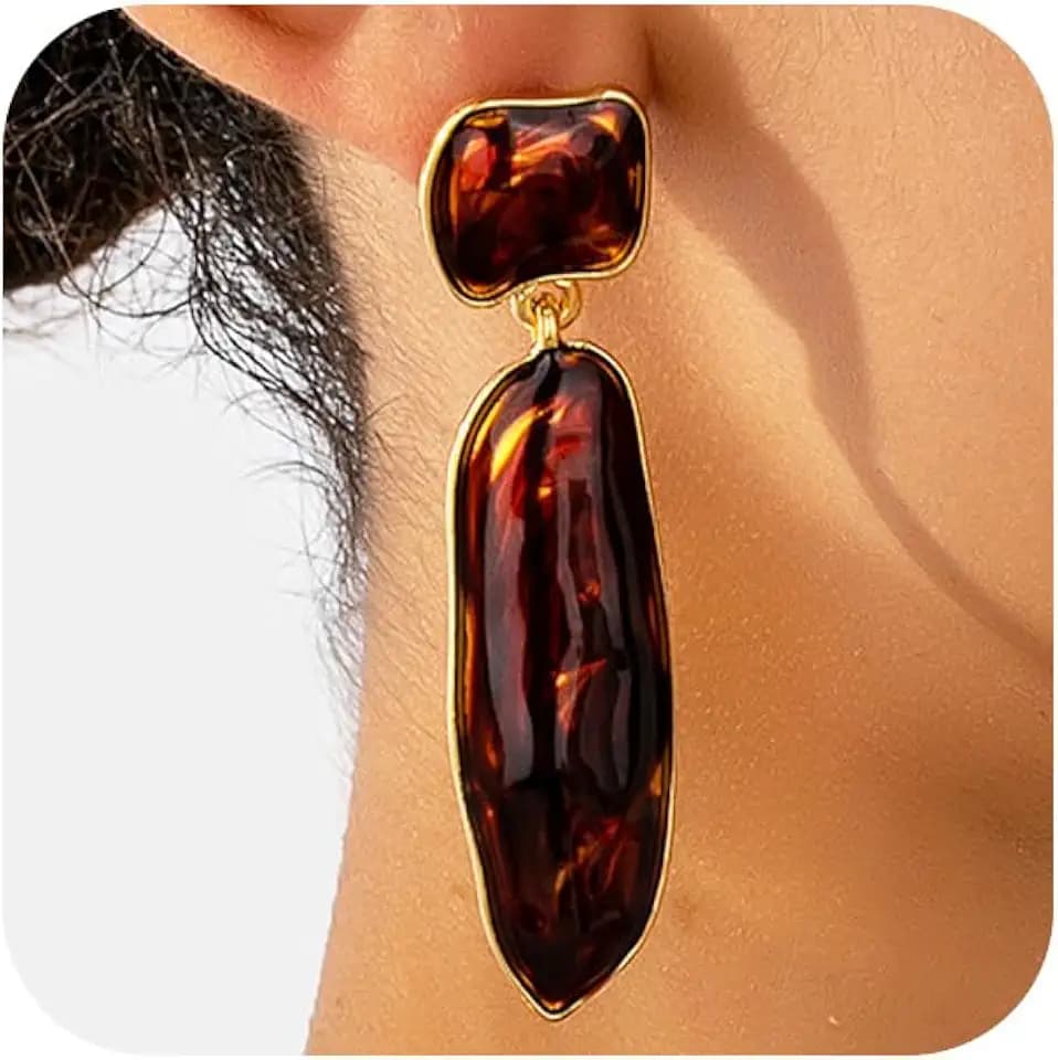 Y2k Large Chunky Gold Brown Resin Dangle Drop Earrings for Women Statement Unique Vintage Simple Crystal Stud Earring Irregular Geometric Jewelry Gift