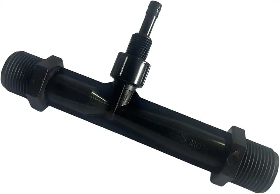 Ozone Venturi Injector,（Black PVDF Material） 3/4" NPT Inlets/Outlets, 1/4" Ozone Injection Port, for Cold Plunge, Spa, Pool Circulation Pumps or Irrigation