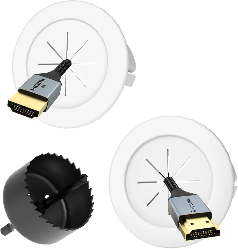 VCELINK 2” Cutout Mini Cord Hider, Fits 4-5 HDMI Cables, White, 2-Pack