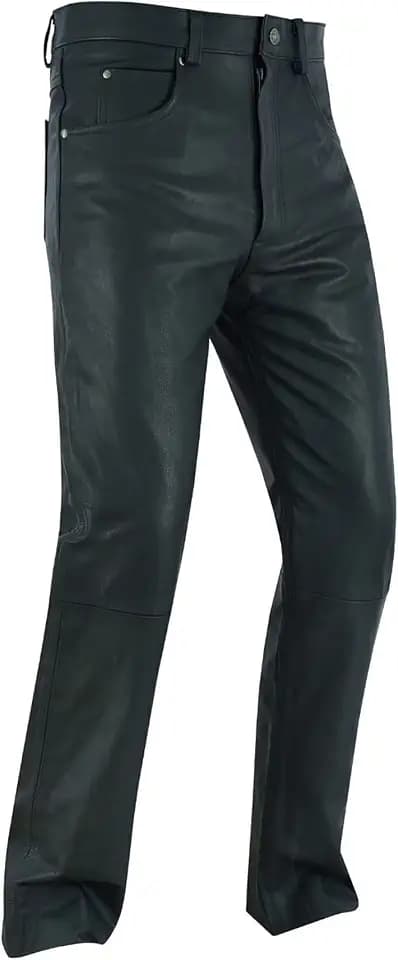 Dream Apparel Mens Motorcycle Black Leather Pants Jeans Style Motorcycle Riding Pants for Biker with 5 Pockets