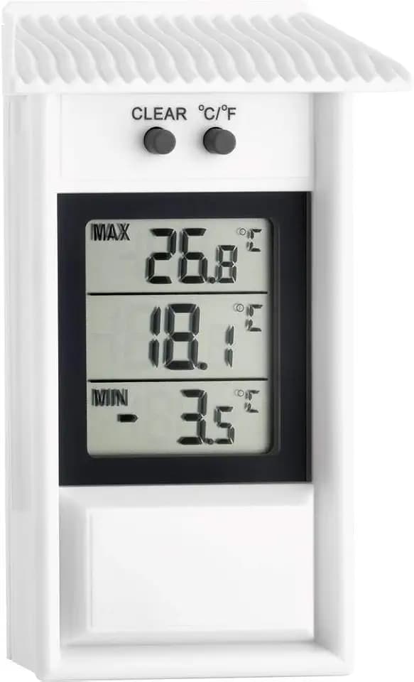 TFA Dostmann Digitales Maxima-Minima-Thermometer, 30.1053, wetterfest, für innen oder außen geeignet, Max-Min-Werte, weiß