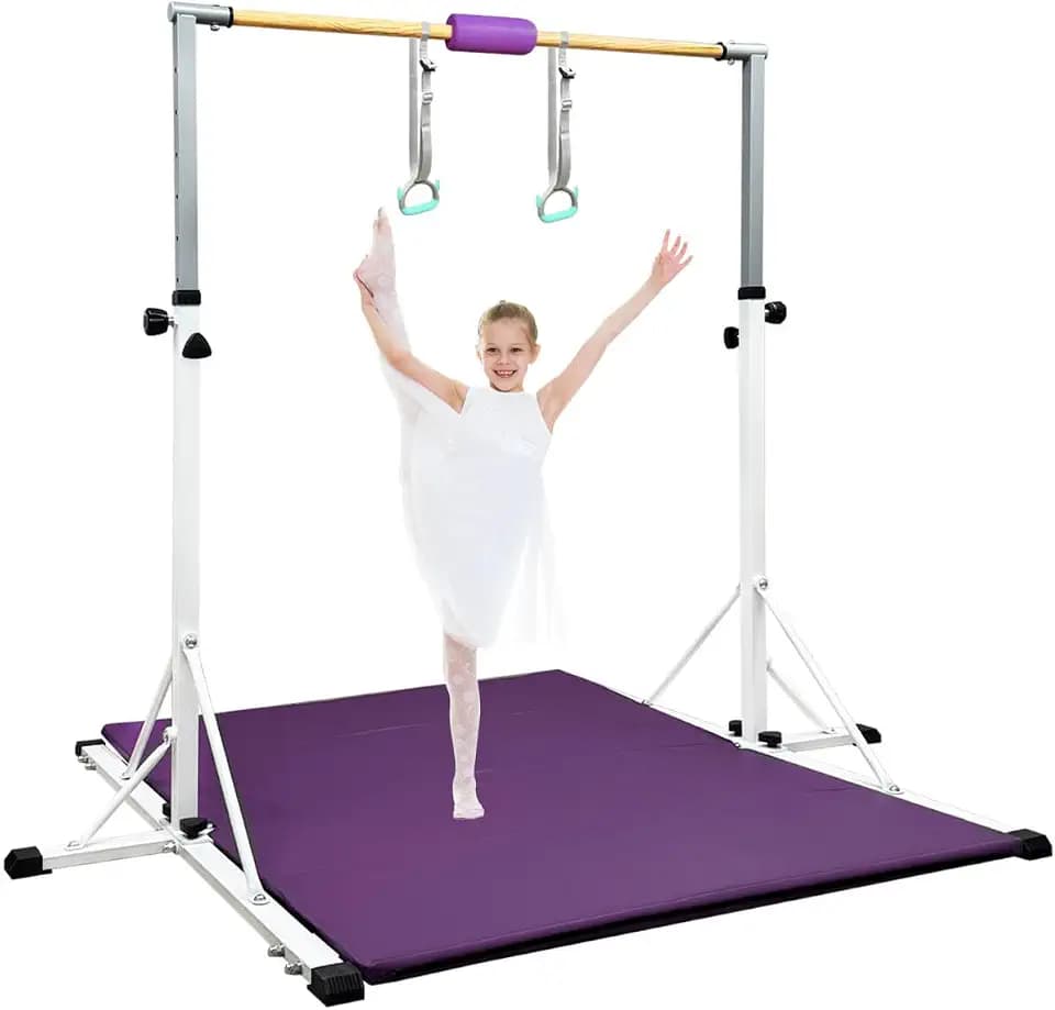 86 York Gymnastics Bar for Kids Ages 3-20, 5FT Base Length, 42" to 63" Adjustable Height, Horizontal Bar, Kip Bar for Gymnast, Gymnastic Training Equipment for Home, Gym Center