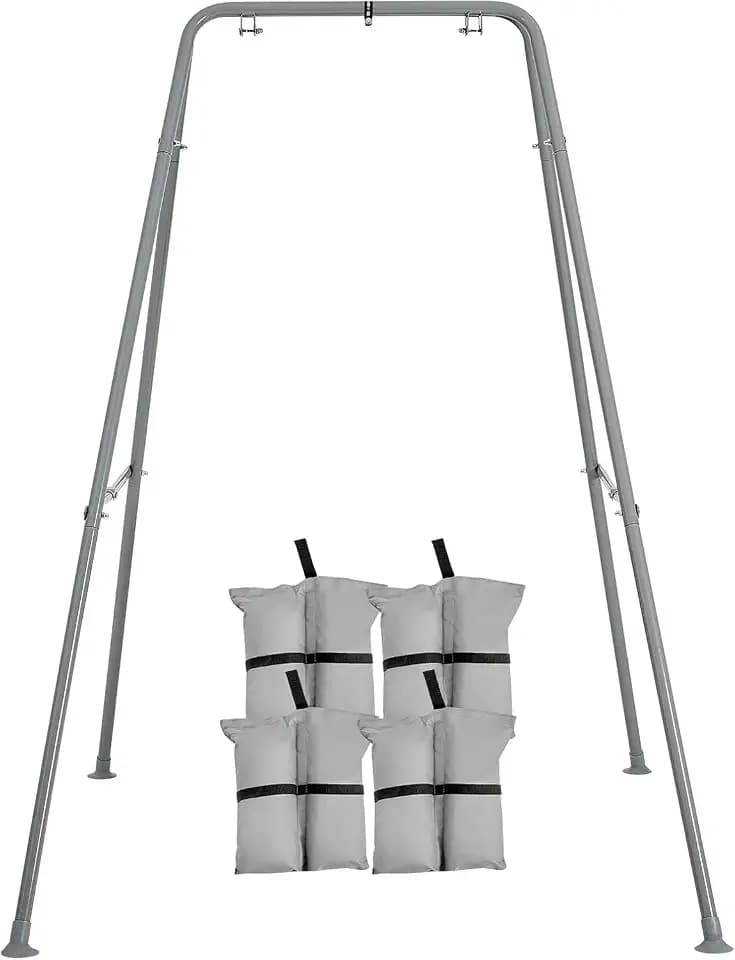 FUNLIO Klappbarer Schaukelständer für Kinder mit 4 Sandsäcken, strapazierfähiger Metall-A-Rahmen für drinnen und draußen im Garten, geeignet für die meisten Kleinkinder/Baby-Jumper/Hängesessel - grau