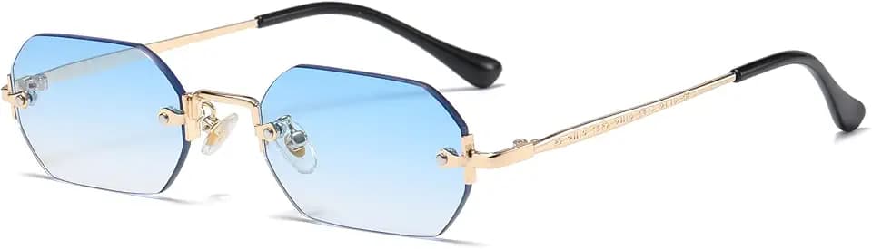 Retro Randlose Rechteckige Sonnenbrille Damen Herren Vintage Schlanke Rechteckig Getönte Brille