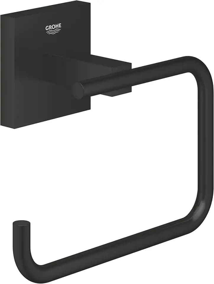 GROHE Start Cube, Toilettenpapierhalter WC ohne Bohren (Klopapierhalter zum Kleben und Bohren geeignet, mit Schrauben & Dübel, ohne Kleber, verdeckte Befestigung), eckig, schwarz, 409782430