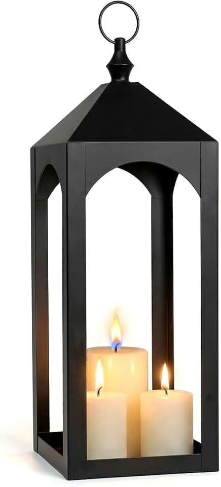 23 Inch Black Metal Outdoor Lantern with Hanging Ring Modern
