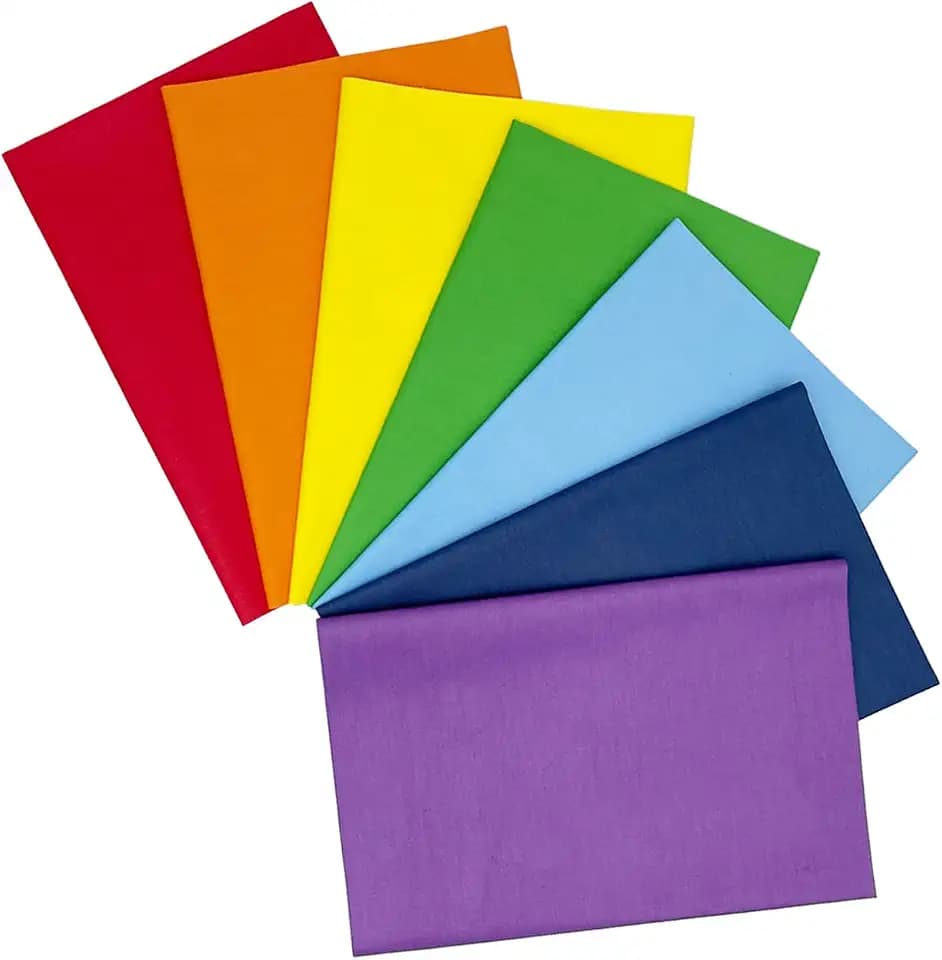 7Stk. Einfarbige Stoff Baumwollstoff Meterware 45x52cm Patchwork Buntes Stoffpaket, Twill Stoff aus 100% Baumwolle, Stoffe zum Nähen Quilten DIY Dekoration Handarbeiten (Regenbogen -7 Farben)