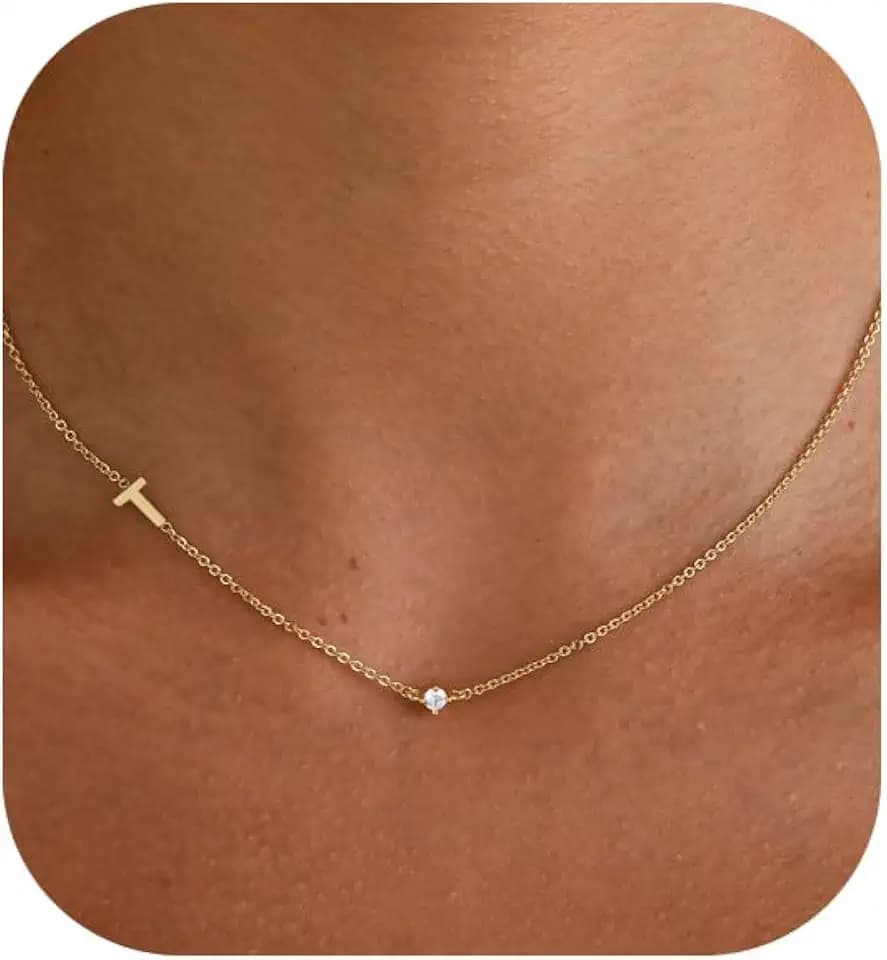 Gold Necklace for Women, Dainty Initial Necklace 14K Gold Plated Dainty Sideways Letter Necklace Personalized Gold Necklace Simple Initial Choker Necklaces for Women Trendy Jewelry Gifts