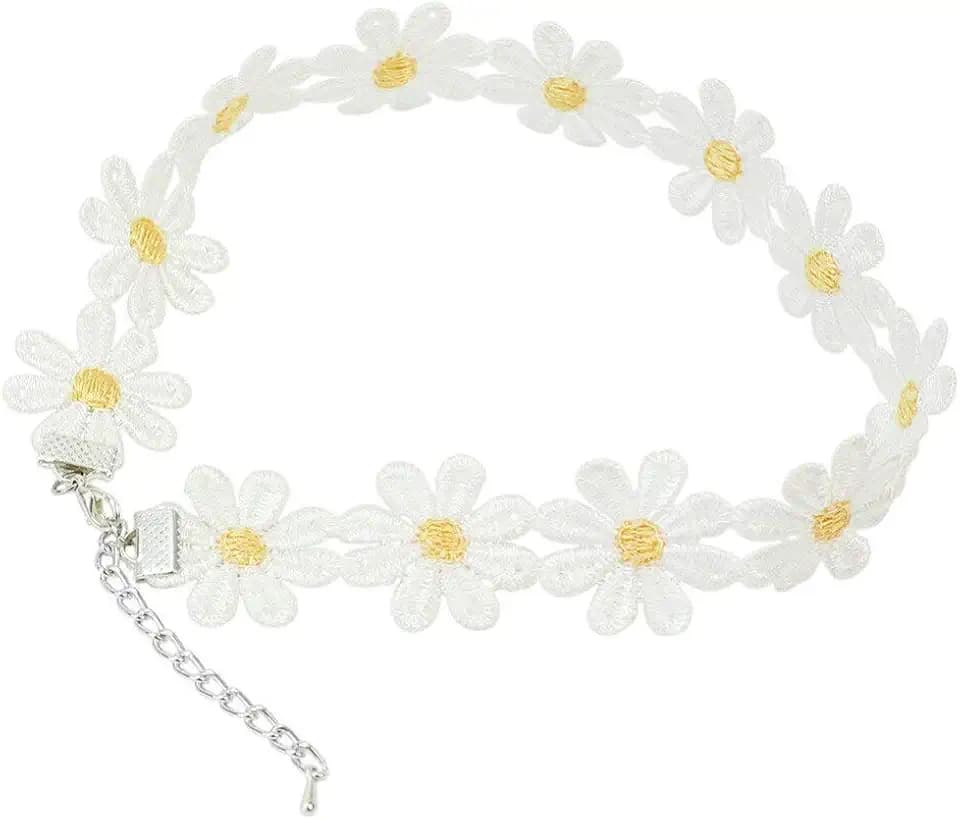 Art Attack Driving Miss Daisy Choker Necklace For Women Festival Party Favors Boho Flower Daises Floral Bohemian Fashion Hair White & Yellow