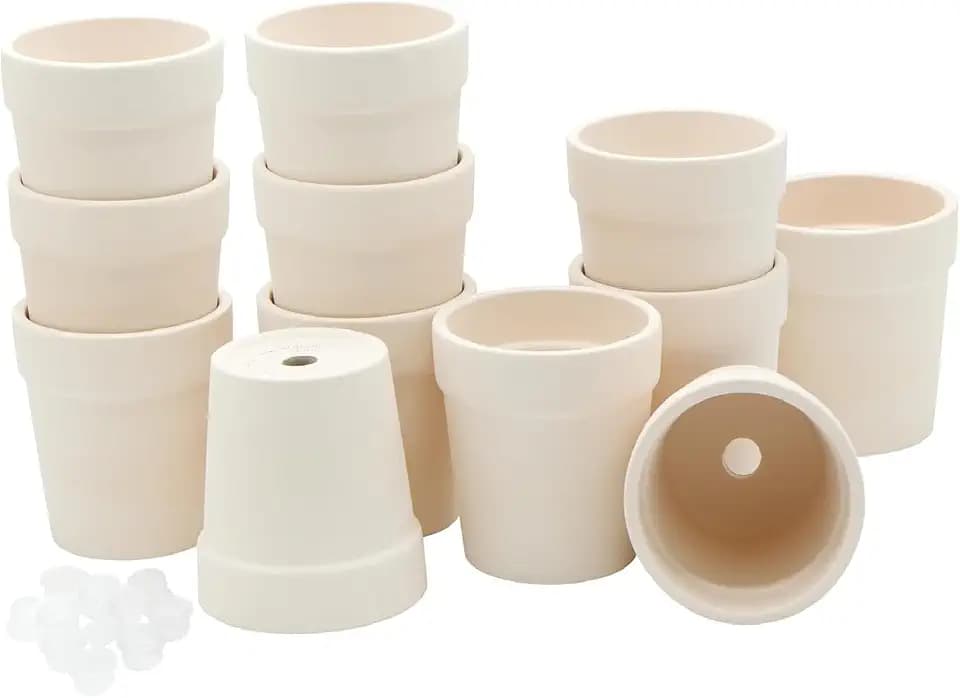 4E's Novelty Ceramic Flower Pots with Drainage Holes, 3.14", Pack of 12, Small Clay Garden Planters for Succulents, Cactus, Plants, DIY Easter Spring Craft Activity