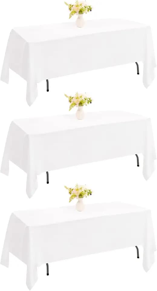 3 Pack Rectangle White Table Cloth Bulk Washable Polyester Table Cover for Wedding Dining Table Buffet Parties Banquet Decoration（60x102Inch, White）