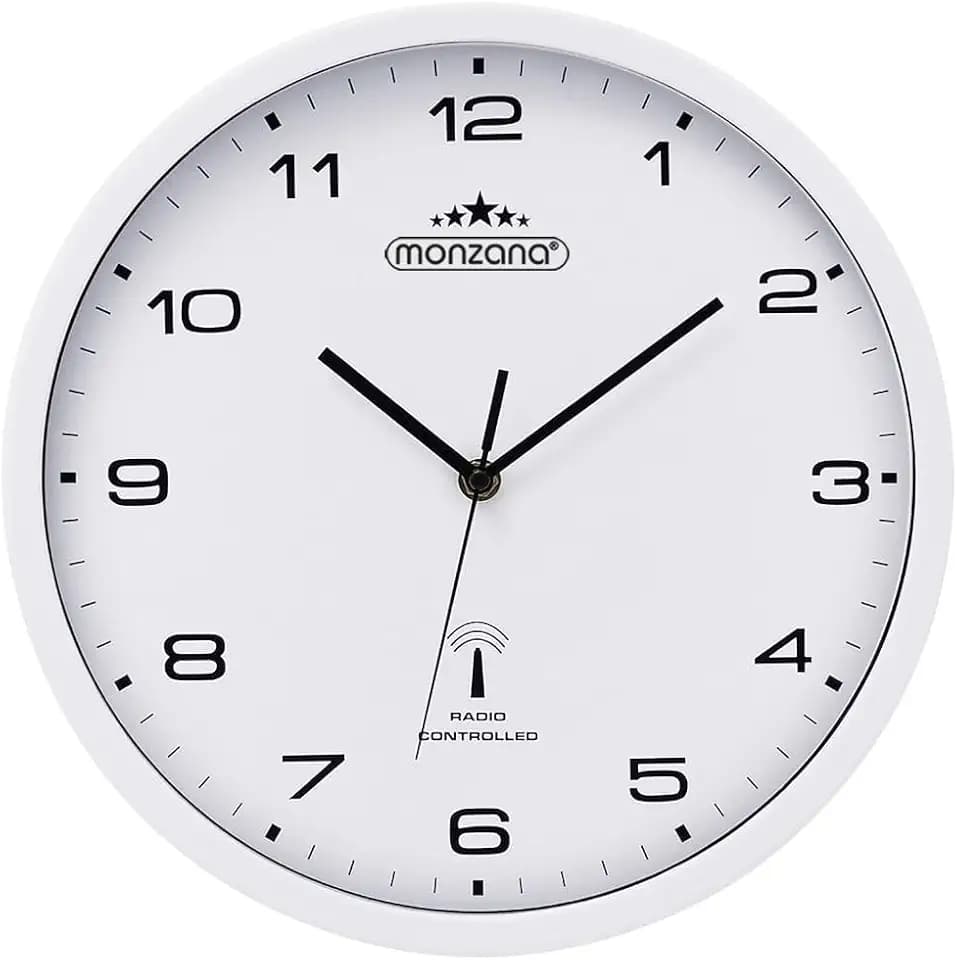 Monzana® Wanduhr Funk Automatische Zeitumstellung Geräuscharm Quarzuhrwerk Analog 31 cm Indoor Funkuhr Uhr Modern Weiß