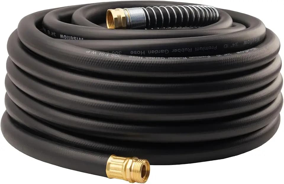 Wiseflow Garden Hose 75FT x 3/4", Heavy Duty Rubber Hose, Water Hose with Five Layered Braiding, Male Female Fittings, 1200PSI Burst, 300PSI Working for Yard, Car Wash, Pets (Black)