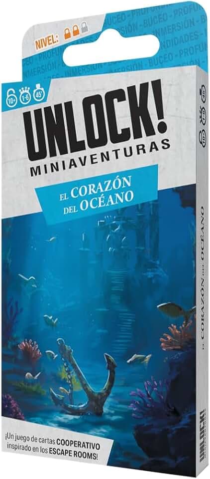 Asmodee Unlock! Mini Das Herz des Ozeans, Escape Room-Kartenspiel, ab 10 Jahren, 1 bis 6 Spieler, 30-45 Minuten pro Spiel, Spanisch