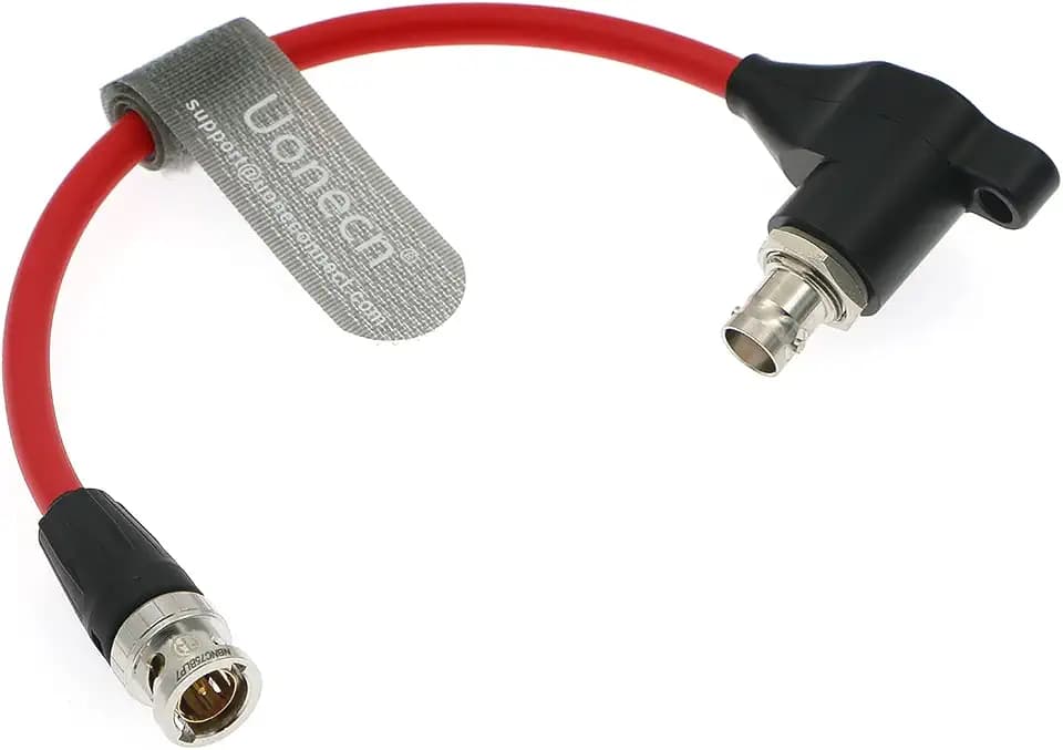 Uonecn HD SDI-Protector Cable SDI Cord Galvanic-Isolators BNC Male to Right Angle BNC Female for RED-Komodo Camera 20CM (Red)