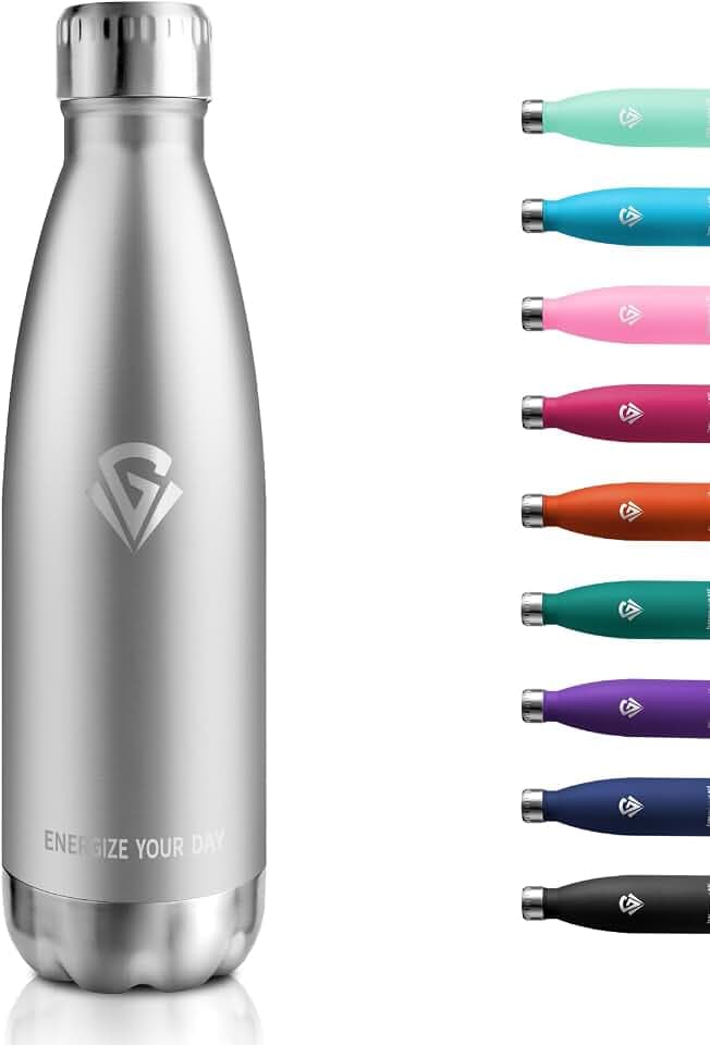 Thermosflasche 500ml, Vakuum Trinkflasche Edelstahl, Wasserflasche Auslaufsicher, BPA-Frei Thermoskanne Kohlensäure Geeignet, für Sport, Schule, Uni, Yoga, Sport, Fahrrad, Camping, Sprudel, Gym