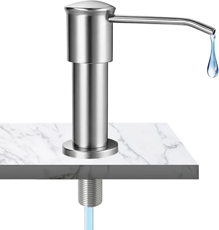 Chrom Obermontage Seifenspender für Spülbecken mit Verlängerungsschlauch, 360° drehbare Pumpe, Edel gebürsteter Edelstahlspender für Küche & Bad