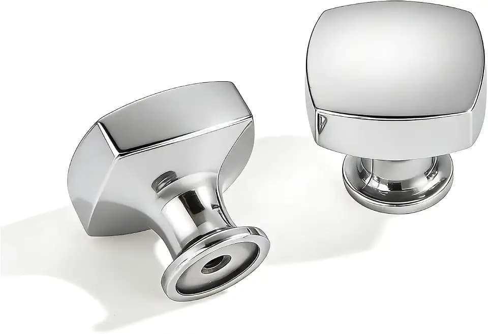 10 Pack 1-1/4 inch Polished Nickel Knobs Cabinet Pulls Modern Design Square Bifold Closet Door Knobs,Kitchen Hardware Cabinet Kitchen Knobs