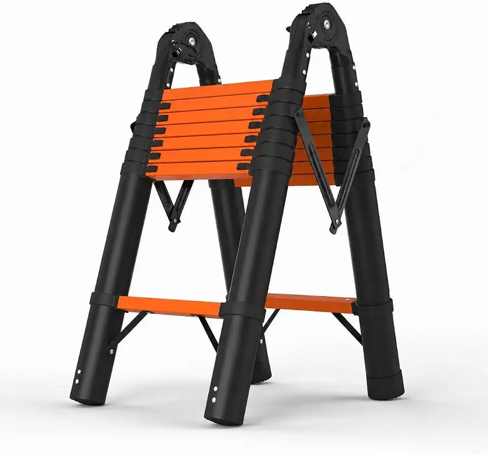 Telescoping Ladder, 8 Step, ANSI Certified, Type IA Heavy Duty, 330lbs Max Capacity, Aluminum Extension Ladder for Home, Roof, RV; Orange