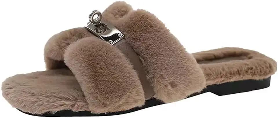 Axellion Womens Fuzzy Slides Open Toe Fluffy House Slippers
