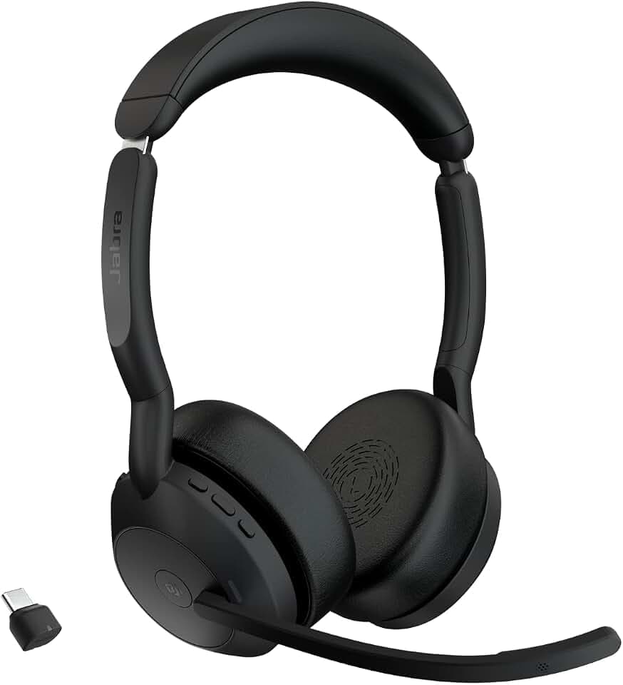 Jabra Evolve2 55 - schnurloses Stereo-Headset Air Comfort - Mikrofone mit Geräuschunterdrückung und ANC - für MS Teams Zertifiziert, mit Anderen Plattformen kompatibel - Schwarz