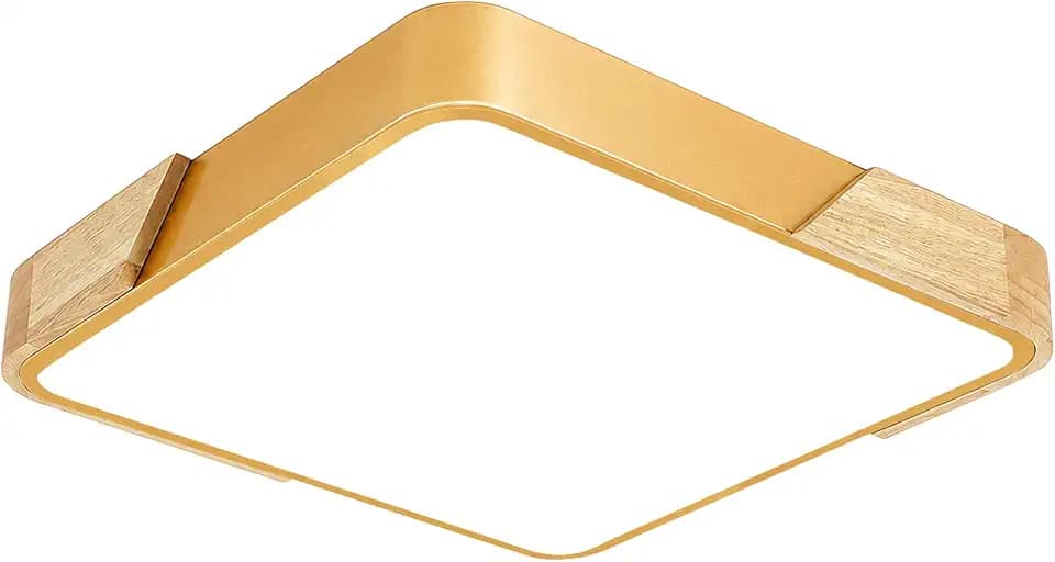 Yexati LED Deckenleuchte Holz Quadratisch, 40cm 42W Moderne Deckenlampe, 3000K/4000K/6500K Farbwechsel, für Wohnzimmer Schlafzimmer Küche Flur,Gold