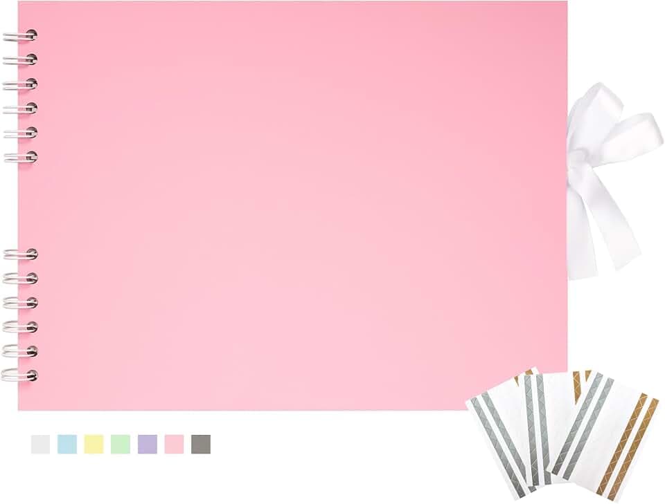 Scrapbook Photo Album 100 White Pages Scrap Book Memory Book 8.5 x 11.5 inch Guest Book Scrapbook Album Accessories with Corner Stickers for Baby Shower, Wedding, Travelling Pink